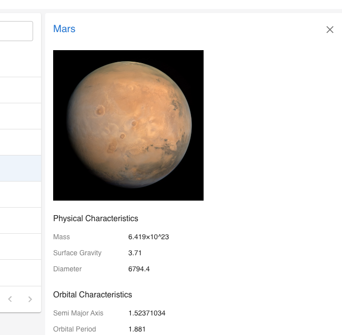 Screenshot of planet images in the preview panel